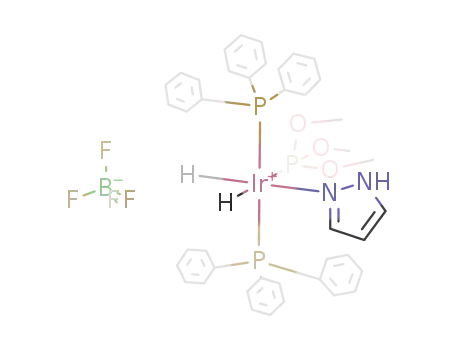 {IrH<sub>2</sub>(P(OCH<sub>3</sub>)3)(C<sub>3</sub>H<sub>3</sub>N<sub>2</sub>H)(P(C<sub>6</sub>H<sub>5</sub>)3)2}<sup>(1+)</sup>*BF<sub>4</sub><sup>(1-)</sup>={IrH<sub>2</sub>(P(OCH<sub>3</sub>)3)(C<sub>3</sub>H<sub>3</sub>N<sub>2</sub>H)(P(C<sub>6</sub>H<sub>5</sub>)3)2}{BF<sub>4</sub>}