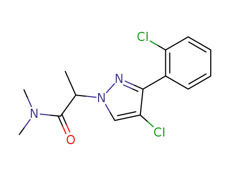 Molecular Structure of 59844-93-8 (1H-Pyrazole-1-acetamide, 4-chloro-3-(2-chlorophenyl)-N,N,a-trimethyl-)