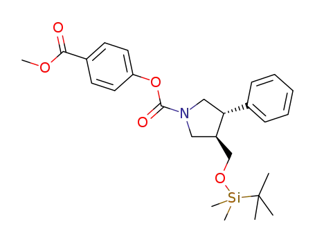 Molecular Structure of 915390-15-7 (4-(methoxycarbonyl)phenyl (3R,4S)-3-(([tert-butyl(dimethyl)silyl]oxy)methyl)-4-phenylpyrrolidine-1-carboxylate)