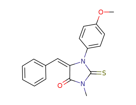 Molecular Structure of 1019107-90-4 (1-(4-methoxyphenyl)-3-methyl-5-[(E)-1-phenylmethylidene]-2-thioxoimidazolidin-4-one)