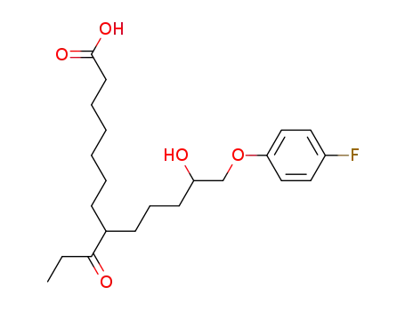 Molecular Structure of 63247-49-4 (Tridecanoic acid, 13-(4-fluorophenoxy)-12-hydroxy-8-(1-oxopropyl)-)