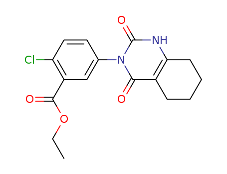 Molecular Structure of 105756-07-8 (Benzoic acid,
2-chloro-5-(1,4,5,6,7,8-hexahydro-2,4-dioxo-3(2H)-quinazolinyl)-, ethyl
ester)