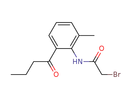 Molecular Structure of 56762-59-5 (Acetamide, 2-bromo-N-[2-methyl-6-(1-oxobutyl)phenyl]-)