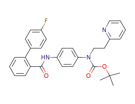 Molecular Structure of 408366-07-4 (2-[(4-{(tert-Butoxycarbonyl)[2-(2-pyridinyl)ethyl]amino}anilino)carbonyl]-4'-fluoro-1,1'-biphenyl)