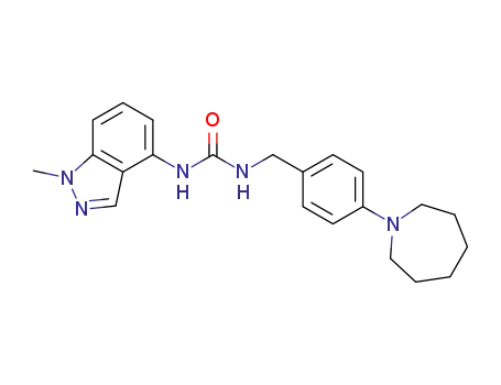 Molecular Structure of 581810-86-8 (Urea,
N-[[4-(hexahydro-1H-azepin-1-yl)phenyl]methyl]-N'-(1-methyl-1H-indazol
-4-yl)-)