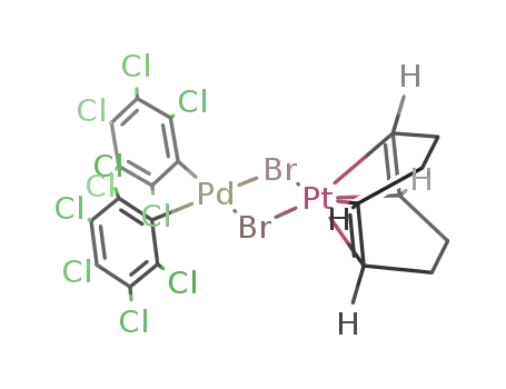 Molecular Structure of 113792-86-2 ({bis(pentachlorophenyl)palladium(μ-Br)2platinum(η4-1,5-cyclooctadiene)})