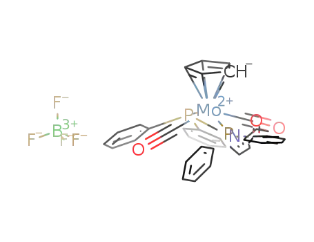[Mo(CO)2(P(C<sub>6</sub>H<sub>5</sub>)2)NC<sub>4</sub>H<sub>3</sub>(CO)CH<sub>3</sub>(P(CH<sub>3</sub>)(C<sub>6</sub>H<sub>5</sub>)2)(C<sub>5</sub>H<sub>5</sub>)]<sup>(1+)</sup>*BF<sub>4</sub><sup>(1-)</sup>=[Mo(CO)2(P(C<sub>6</sub>H<sub>5</sub>)2)NC<sub>4</sub>H<sub>3</sub>(CO)CH<sub>3</sub>(P(CH<sub>3</sub>)(C<sub>6</sub>H<sub>5</sub>)2)(C<sub>5</sub>H<sub>5</sub>)]BF<sub>4</sub>