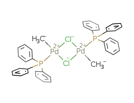 Molecular Structure of 149869-56-7 (Di-μ-chlorodimethylbis(triphenylphosphine)dipalladium 96%)