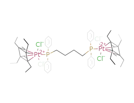 Molecular Structure of 217475-40-6 ((PtCl<sub>2</sub>(C<sub>4</sub>(C<sub>2</sub>H<sub>5</sub>)4))2((C<sub>6</sub>H<sub>5</sub>)2P(CH<sub>2</sub>)4P(C<sub>6</sub>H<sub>5</sub>)2))