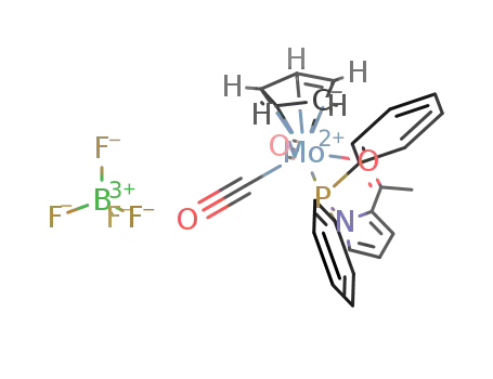 [Mo(CO)2(P(C<sub>6</sub>H<sub>5</sub>)2)NC<sub>4</sub>H<sub>3</sub>(CO)CH<sub>3</sub>(C<sub>5</sub>H<sub>5</sub>)]<sup>(1+)</sup>*BF<sub>4</sub><sup>(1-)</sup>=[Mo(CO)2(P(C<sub>6</sub>H<sub>5</sub>)2)NC<sub>4</sub>H<sub>3</sub>(CO)CH<sub>3</sub>(C<sub>5</sub>H<sub>5</sub>)]BF<sub>4</sub>