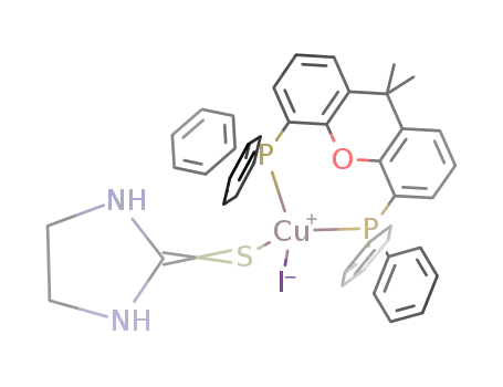 Molecular Structure of 905816-32-2 (iodo(4,5-bis(diphenylphosphano)-9,9-dimethylxanthene)(imidazolidine-2-thione)copper(I))