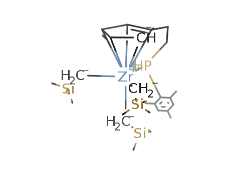 Molecular Structure of 502966-58-7 ([(η(5)-C5H4(CH2)2P(H)(2,4,6-trimethylphenyl))Zr(CH2SiMe3)3])