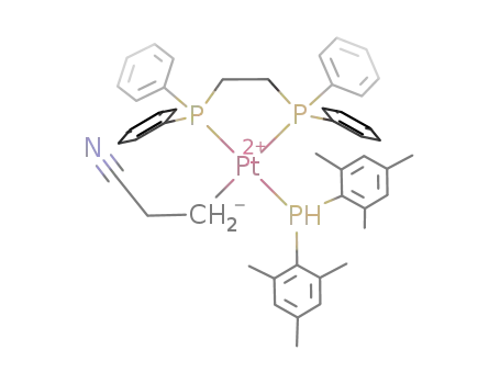 Pt((C<sub>6</sub>H<sub>5</sub>)2PCH<sub>2</sub>CH<sub>2</sub>P(C<sub>6</sub>H<sub>5</sub>)2)(CH<sub>2</sub>CH<sub>2</sub>CN)PH((CH<sub>3</sub>)3C<sub>6</sub>H<sub>2</sub>)2<sup>(1+)</sup>