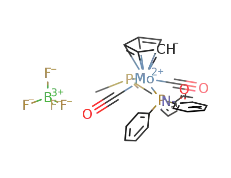 [Mo(CO)2(P(C<sub>6</sub>H<sub>5</sub>)2)NC<sub>4</sub>H<sub>3</sub>(CO)CH<sub>3</sub>P(CH<sub>3</sub>)3(C<sub>5</sub>H<sub>5</sub>)]<sup>(1+)</sup>*BF<sub>4</sub><sup>(1-)</sup>=[Mo(CO)2(P(C<sub>6</sub>H<sub>5</sub>)2)NC<sub>4</sub>H<sub>3</sub>(CO)CH<sub>3</sub>P(CH<sub>3</sub>)3(C<sub>5</sub>H<sub>5</sub>)]BF<sub>4</sub>