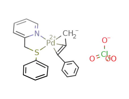 Molecular Structure of 404361-90-6 (Pd(II)(η1-phenyl-C3H4)(C5H4NCH2SC6H5) perchlorate)