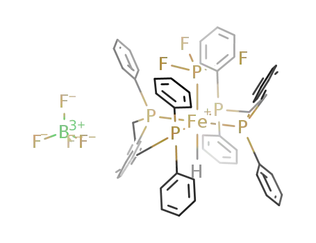 Molecular Structure of 823786-32-9 (trans-[iron(II) hydride (PF<sub>3</sub>) bis[1,2-bis(diphenylphosphanyl)ethane]] tetrafluoroborate)