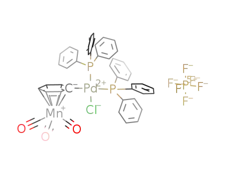 Molecular Structure of 166543-65-3 (cis-[(Pd(PPh<sub>3</sub>)2Cl)(C<sub>6</sub>H<sub>5</sub>)(Mn(CO)3)]PF<sub>6</sub>)