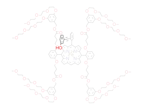 Molecular Structure of 573658-66-9 ((tetrakis(3,5-bis[2-[2-(2-methoxyethoxy)ethoxy]ethoxy]benzyl) 4,4',4'', 4'''-[[10-(2-[[3-hydroxyphenyl]ethynyl]phenyl)porphyrin-5,15-diyl]bis[benzene-2,1,3-triylbis(oxy)]]tetrabutanoate<sup>(2-)</sup>)iron(II))