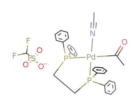 {((C<sub>6</sub>H<sub>5</sub>)2PCH<sub>2</sub>CH<sub>2</sub>P(C<sub>6</sub>H<sub>5</sub>)2)Pd(C(O)CH<sub>3</sub>)(CH<sub>3</sub>CN)}<sup>(1+)</sup>*CF<sub>3</sub>SO<sub>3</sub><sup>(1-)</sup>={((C<sub>6</sub>H<sub>5</sub>)2PCH<sub>2</sub>CH<sub>2</sub>P(C<sub>6</sub>H<sub>5</sub>)2)Pd(C(O)CH<sub>3</sub>)(CH<sub>3</sub>CN)}CF<sub>3</sub>SO<sub>3</sub>