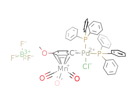 Molecular Structure of 166543-69-7 (cis-[(Pd(PPh<sub>3</sub>)2Cl)(4-MeOC<sub>6</sub>H<sub>4</sub>)(Mn(CO)3)]BF<sub>4</sub>)