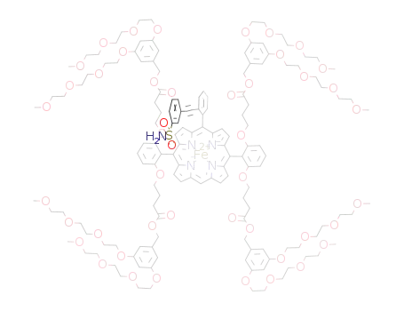 Molecular Structure of 573658-64-7 ((tetrakis(3,5-bis[2-[2-(2-methoxyethoxy)ethoxy]ethoxy]benzyl) 4,4',4'', 4'''-[[10-(2-[[3-(aminosulfonyl)phenyl]ethynyl]phenyl)porphyrin-5,15-diyl]bis[benzene-2,1,3-triylbis(oxy)]]tetrabutanoate<sup>(2-)</sup>)iron(II))