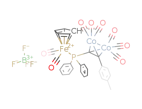 (C<sub>5</sub>H<sub>5</sub>)Fe(CO)2(C<sub>6</sub>H<sub>5</sub>)2PCC(C<sub>6</sub>H<sub>4</sub>CH<sub>3</sub>)(Co<sub>2</sub>(CO)6)<sup>(1+)</sup>*BF<sub>4</sub><sup>(1-)</sup>=[(C<sub>5</sub>H<sub>5</sub>)Fe(CO)2(C<sub>6</sub>H<sub>5</sub>)2PCC(C<sub>6</sub>H<sub>4</sub>CH<sub>3</sub>)(Co<sub>2</sub>(CO)6)]BF<sub>4</sub>