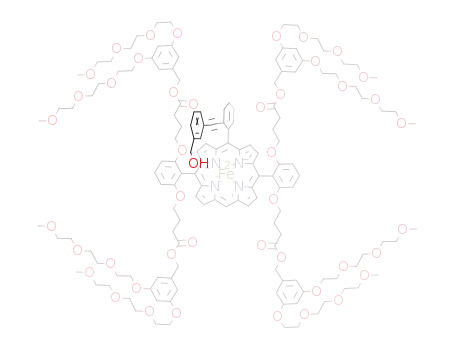 Molecular Structure of 573658-65-8 ((tetrakis(3,5-bis[2-[2-(2-methoxyethoxy)ethoxy]ethoxy]benzyl) 4,4',4'', 4'''-[[10-(2-[[3-(hydroxymethyl)phenyl]ethynyl]phenyl)porphyrin-5,15-diyl]bis[benzene-2,1,3-triylbis(oxy)]]tetrabutanoate<sup>(2-)</sup>)iron(II))