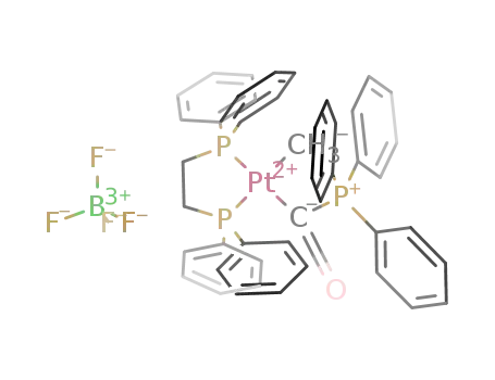 [Pt(CH<sub>3</sub>)(C<sub>2</sub>H<sub>4</sub>(P(C<sub>6</sub>H<sub>5</sub>)2)2)(C(P(C<sub>6</sub>H<sub>5</sub>)3)CO)]<sup>(1+)</sup>*[BF<sub>4</sub>]<sup>(1-)</sup>=[Pt(CH<sub>3</sub>)(C<sub>2</sub>H<sub>4</sub>(P(C<sub>6</sub>H<sub>5</sub>)2)2)(C(P(C<sub>6</sub>H<sub>5</sub>)3)CO)][BF<sub>4</sub>]
