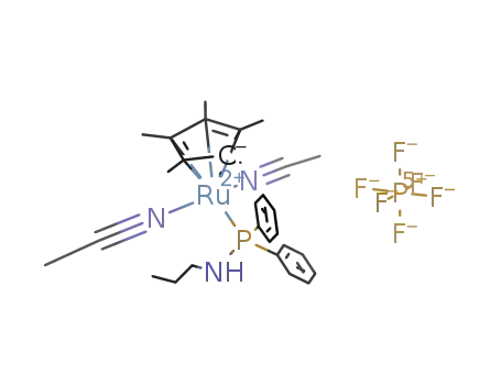 [Ru((CH<sub>3</sub>)5C<sub>5</sub>)(CH<sub>3</sub>CN)2((C<sub>6</sub>H<sub>5</sub>)2PNHC<sub>3</sub>H<sub>7</sub>)]<sup>(1+)</sup>*PF<sub>6</sub><sup>(1-)</sup>=[Ru((CH<sub>3</sub>)5C<sub>5</sub>)(CH<sub>3</sub>CN)2((C<sub>6</sub>H<sub>5</sub>)2PNHC<sub>3</sub>H<sub>7</sub>)][PF<sub>6</sub>]