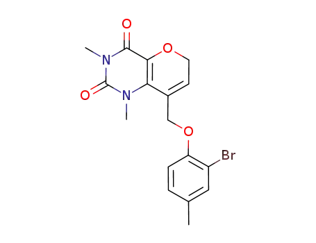 Molecular Structure of 1058052-97-3 (8-{[(2-bromo-4-methylphenyl)oxy]methyl}-1,3-dimethyl-2,3,4,6-tetrahydro-1H-pyrano[3,2-d]pyrimidine-2,4-dione)