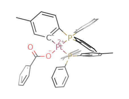 Molecular Structure of 1173144-48-3 (cis-[Pt(OCOPh)(κ2-C6H3-5-Me-2-PPh2)(PPh2-4-tol)])
