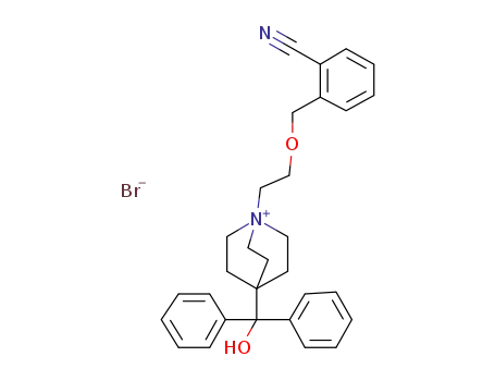 Molecular Structure of 1138468-12-8 (1-(2-{[(2-cyanophenyl)methyl]oxy}ethyl)-4-[hydroxy(diphenyl)methyl]-1-azoniabicyclo[2.2.2]octane bromide)