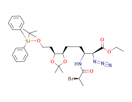 Molecular Structure of 1089174-21-9 ((2S,3S,6R,7S,2'R)-(-)-ethyl-2-azido-3-(2'-bromopropanamido)-9-(tert-butyldiphenylsilyloxy)-6,7-O-isopropylidenenonanoate)
