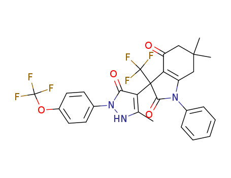 6,6-Dimethyl-3-(5-methyl-3-oxo-2-(4-(trifluoromethoxy)phenyl)-2,3-dihydro-1H-pyrzol-4-yl)-1-phenyl-3-(trifluoromethyl)-6,7-dihydro-1H-indole-2,4(3H,5H)-dione