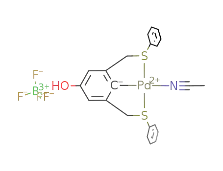 Molecular Structure of 1070260-80-8 ([Pd(C<sub>6</sub>H<sub>2</sub>(CH<sub>2</sub>SPh)-2,6-(OH)-4)(MeCN)]BF<sub>4</sub>)