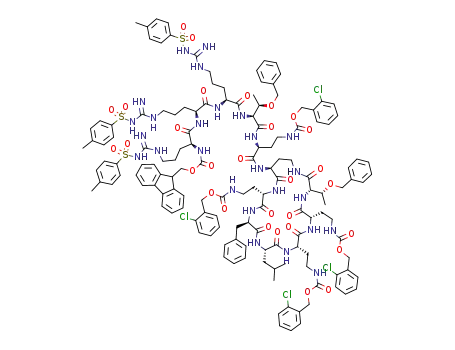 cyclic Fmoc-Arg(Tos)-Arg(Tos)-Arg(Tos)-Thr(Bzl)-Dab(2-CIZ)-Dab-Dab(2-CIZ)-D-Phe-Leu-Dab(2-CIZ)-Dab(2-CIZ)-Thr(Bzl), containing amide bond between γ-NH2 of Dab<sup>6</sup> and α-COOH of Thr<sup>12</sup>