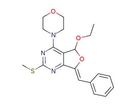 Molecular Structure of 1206804-95-6 ((7Z)-7-benzylidene-5-ethoxy-2-methylthio-4-morpholin-4-yl-5,7-dihydrofuro[3,4-d]pyrimidine)