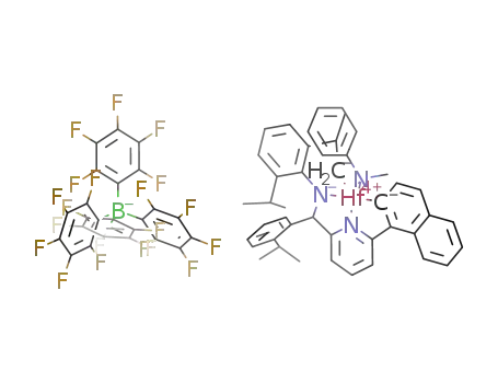 (C<sub>10</sub>H<sub>7</sub>)Hf(C<sub>6</sub>H<sub>4</sub>NC<sub>2</sub>H<sub>6</sub>)C<sub>8</sub>NH<sub>8</sub>(C<sub>7</sub>H<sub>7</sub>)NC<sub>6</sub>H<sub>3</sub>(C<sub>6</sub>H<sub>13</sub>)<sup>(1+)</sup>*B(C<sub>6</sub>F<sub>5</sub>)4<sup>(1-)</sup>=(C<sub>10</sub>H<sub>7</sub>)HfC<sub>8</sub>H<sub>10</sub>C<sub>21</sub>H<sub>18</sub>N<sub>3</sub>(C<sub>6</sub>H<sub>13</sub>)B(C<sub>6</sub>F<sub>5</sub>)4