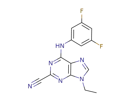 Molecular Structure of 1199523-24-4 (9H-Purine-2-carbonitrile, 6-[(3,5-difluorophenyl)amino]-9-ethyl-)
