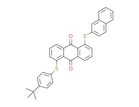 Molecular Structure of 110388-51-7 (9,10-Anthracenedione,
1-[[4-(1,1-dimethylethyl)phenyl]thio]-5-(2-naphthalenylthio)-)