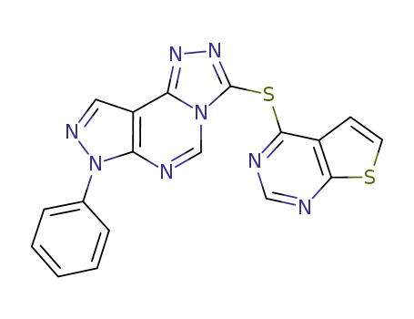 4-(7-phenyl-7H-pyrazolo[4,3-e][1,2,4]triazolo[4,3-c]pyrimidine-3-ylthio)thieno[2,3-d]pyrimidine