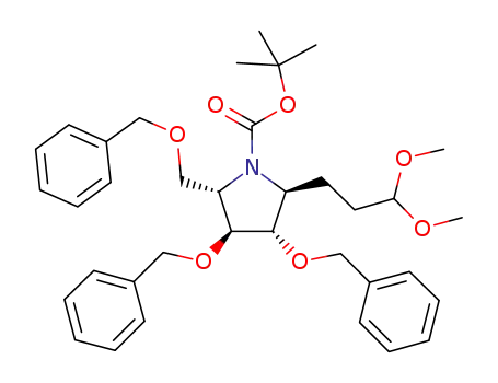 Molecular Structure of 1231217-49-4 ((2S,3S,4S,5S)-1-(tert-butoxycarbonyl)-3,4-bis-(benzyloxy)-2-((benzyloxy)methyl)-5-(3,3-dimethoxypropyl)pyrrolidine)