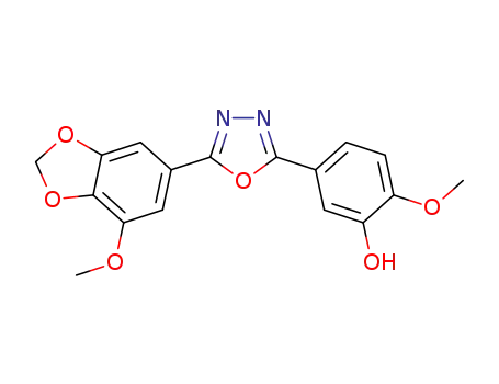 Molecular Structure of 1221721-82-9 (2-(3-hydroxy-4-methoxyphenyl)-5-(3-methoxy-4,5-methylenedioxyphenyl)-1,3,4-oxadiazole)