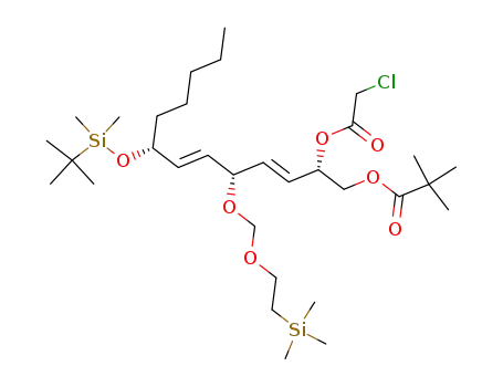 Molecular Structure of 286930-17-4 ((2R,5S,8R,3E,6E)-8-tert-butyldimethylsilyloxy-2-chloroacetoxy-5-(2-trimethylsilyl)ethoxytrideca-4,6-dienyl 2,2-dimethylpropanoate)