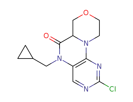 Molecular Structure of 1268474-51-6 (2-chloro-5-(cyclopropylmethyl)-6a,7,9,10-tetrahydro-[1,4]oxazino[3,4-h]pteridin-6(5H)-one)