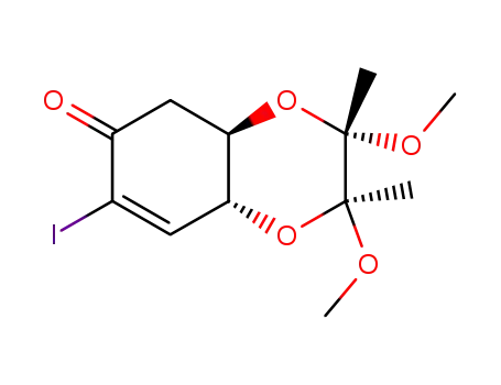 Molecular Structure of 334700-48-0 ((2S,3S,4aR,8aR)-2,3,4a,8a-Tetrahydro-7-iodo-2,3-diMethoxy-2,3-diMethyl-1,4-benzodioxin-6(5H)-one)