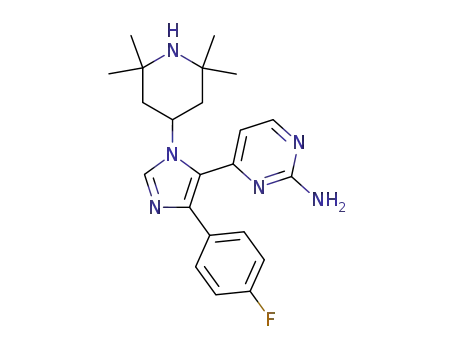 Molecular Structure of 180869-35-6 (4-[4-(4-Fluorophenyl)-1-(2,2,6,6-tetramethylpiperidin-4-yl)-1H-imidazol-5-yl]pyrimidin-2-amine)