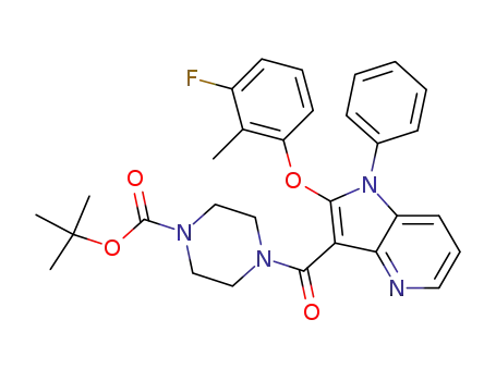 Molecular Structure of 1175014-75-1 (4-[2-(3-fluoro-2-methyl-phenoxy)-1-phenyl-1H-pyrrolo[3,2-b]pyridine-3-carbonyl]-piperazine-1-carboxylic acid tert-butyl ester)