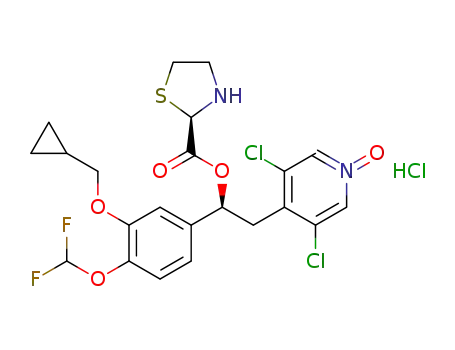 3,5-dichloro-4-((S)-2-(3-(cyclopropylmethoxy)-4-(difluoromethoxy)phenyl)-2-(((R)-thiazolidine-2-carbonyl)oxy)ethyl)pyridine 1-oxide hydrochloride
