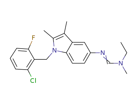 Molecular Structure of 1338222-28-8 (N'-[1-(2-chloro-6-fluoro-benzyl)-2,3-dimethyl-1H-indol-5-yl]-N-ethyl-N-methyl-formamidine)